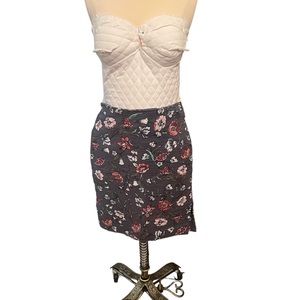 Loft floral woven cotton pencil skirt blue with pink purple and green flowers 4P